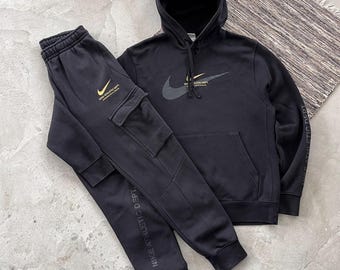 Vintage Nike Black Sportswear Hoodie and Sweatpants Y2K minimalistic drill Tracksuit