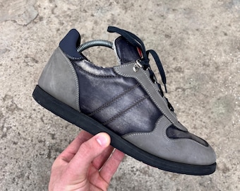 Rare Kiton Grey Leather Low Top Sneakers Luxury Avantgarde