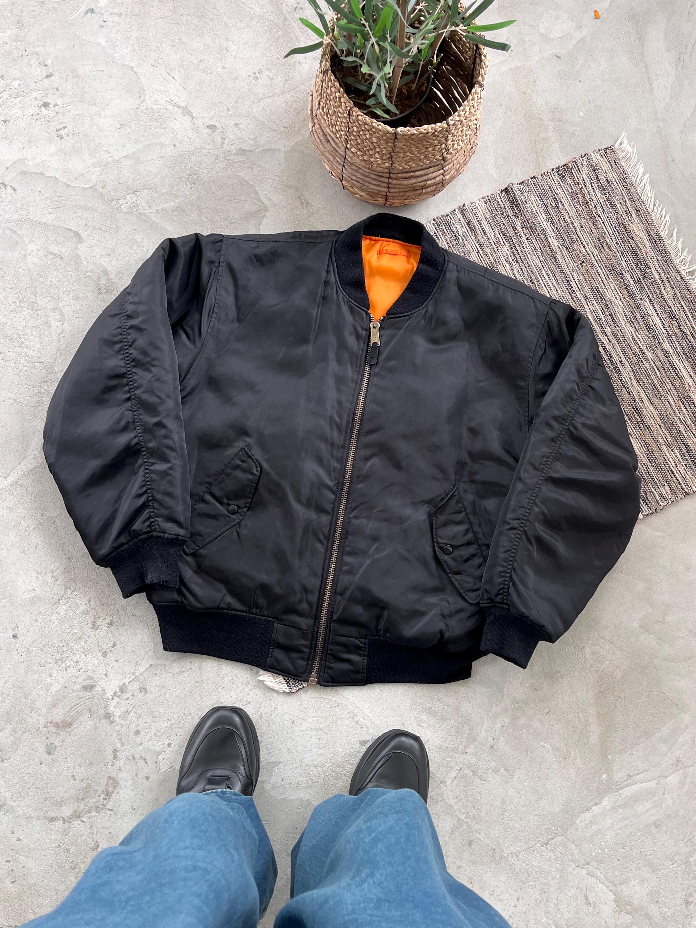 Vintage MA1 Bomber Jacket Black Oversize Reversible Y2K
