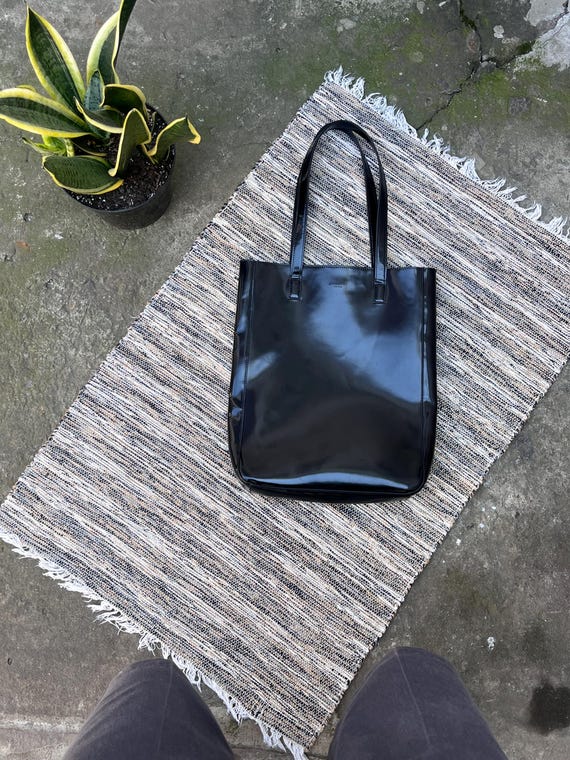 Vintage Givenchy Parfum Black Faux Leather Shopper Tote Bag Avantgarde Y2K woman handbag