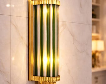 Art-deco wandkandelaar wolkenkrabber 5 stuks – antiek messing en groen glas luxe verlichtingsarmatuur