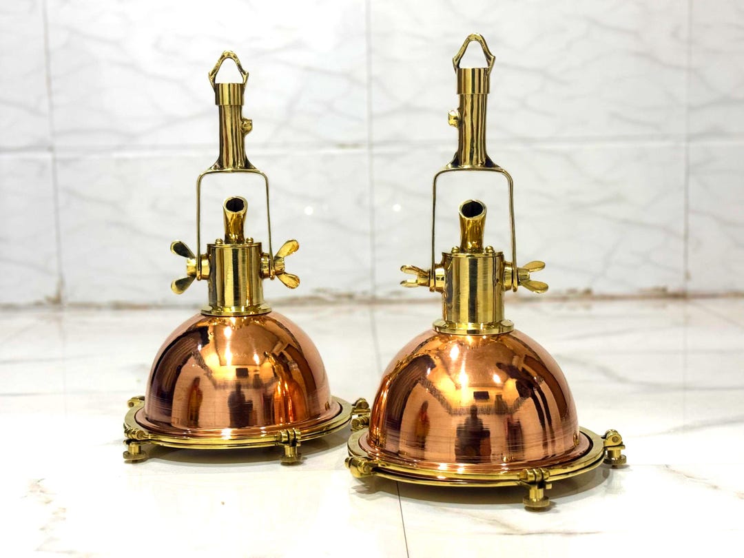 Intimate Fixture Ambient Dining Pendant Lights Pair Brass Copper Dome Fixtures for ...