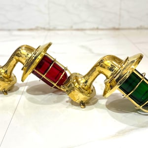 Antique Finish Brass Marine Boat Bulkhead Passage Lights Red Green Nautical Coastal Decoration