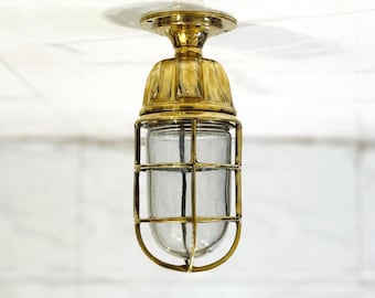 Vintage Brass Nautical Ceiling Light: Steampunk Marine Bulkhead Lamp