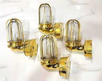 Rustic Brass Wall Light 4 PCS, Oceanic Marine Bulkhead Fixture, Industrial Nautical Lighting Decor