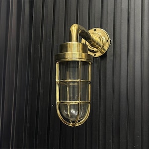 Handmade Brass Bulkhead Wall Sconce | Nautical Marine Cage Light | Bathroom Bedroom Lighting