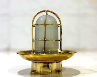 Solid Brass Bulkhead Light | Nautical Marine Wall & Ceiling Lamp with Frosted Glass