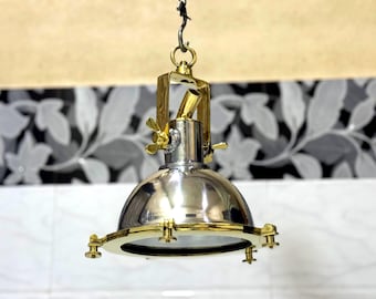 Lámpara colgante rústica industrial, lámpara de techo de latón y aluminio, iluminación vintage para islas de cocina.