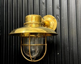 Nautische industrielle Messingwandleuchte, Schottkäfiglampe, Küsten-Vintage-Beleuchtung für Eingangshalle