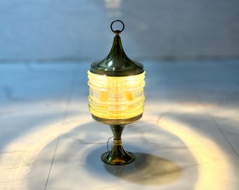 Vintage Brass Ship Lantern Electric Lamp – Nautical Maritime Light Fresnel Glass