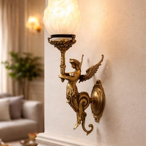8 Inch Mermaid Wall Lamp – Vintage Ocean-Themed Sconce, Antique Bronze Resin, Battery Operated (3 LR41 Included), Coastal Bedside Night Light