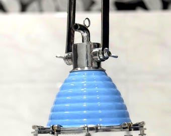 Sky Blue Industrial Pendant Light, Farmhouse Hanging Lamp, Vintage Style Kitchen Pendant, Modern Decor