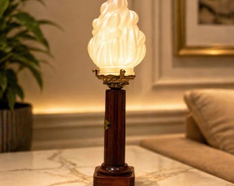 Art Inspired Vintage Lamps 10 PCS, Flame Glass Shade Wooden Base Accent Lighting