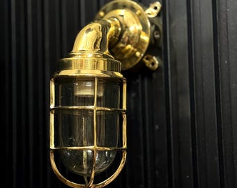 Nautical Bulkhead Wall Light for Outdoor Spaces, Brass Cage Lamp for Durable Stylish Lighting