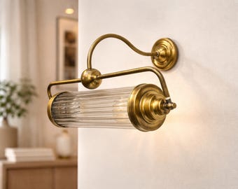 Apliques de pared modernos estilo Art Déco, 10 unidades, iluminación de vidrio acanalado con latón para baño y pasillo.