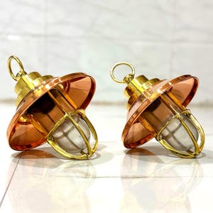 Par de lámparas colgantes de latón, lámparas colgantes con pantalla de cobre, luminarias de techo de estilo industrial, iluminación para entrada y cocina.