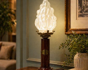 Vintage Art Deco Lamps 5 PCS Frosted Glass Wooden Base Retro Home Lighting Decor