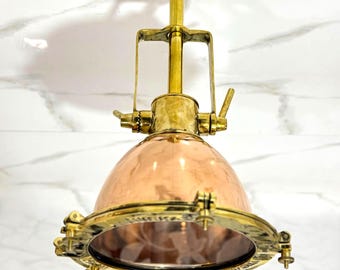 Luxury Nautical Ceiling Light for Hotel Lobby, Cafe & Designer Interior Spaces | Vintage Brass Fixture