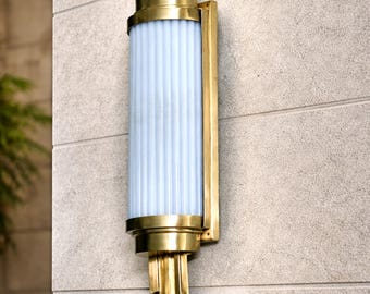 Apliques de pared de diseño interior (10 unidades), estilo art déco, de cristal opalino dorado.