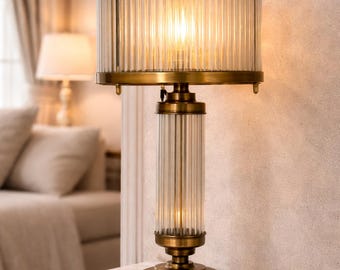 Skyscraper Art Deco Brass Table Lamp | Vintage Glass Rod Antique Ship Light