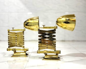 アンティーク調の調節可能な真鍮製ランプ2個セット｜レトロな工業デザイン、折りたたみ式壁掛けスイングアームライト