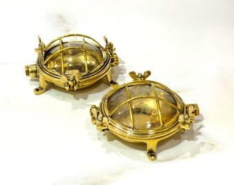 Heavy Solid Brass Bulkhead Light Pair Maritime Nautical Coastal Home Lighting Balcony Porch Hallway