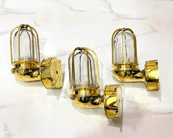 Outdoor Brass Wall Light 3 PCS, Oceanic Marine Bulkhead Sconce, Nautical Exterior Lighting Decor
