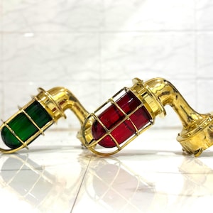 Handmade Vintage Brass Ship Bulkhead Passage Lights Red Green Marine Nautical Beach House Decor