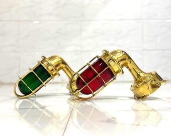 Handmade Vintage Brass Ship Bulkhead Passage Lights Red Green Marine Nautical Beach House Decor