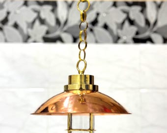 Lámpara colgante industrial de latón con forma de jaula, lámpara náutica con forma de barco, aplique de techo colgante con pantalla de cobre.