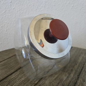 Vintage Tilted 7" General Store Penny Candy Glass Jar with Metal Lid Red Knob Nostalgic Retro