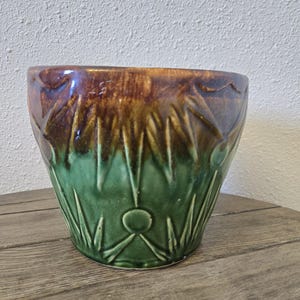 Vintage Robinson Ransbottom Sun and Moon planteringskruka, MCM grönbrun droppglasyr jardiniere, rekommenderat pris Co Art Pottery 7x8 blomkruka, retrodekor
