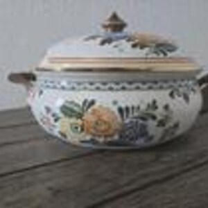 Olla de hierro fundido esmaltada con diseño floral Vintage Asta Old Amsterdam de 25 cm con tapa, fabricada en Alemania, estilo MCM Retro.