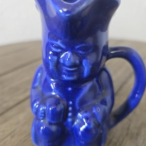 Vintage Pottery Toby Mug Cobalt Blue Creamer Syrup Pitcher Colonial Tavern British
