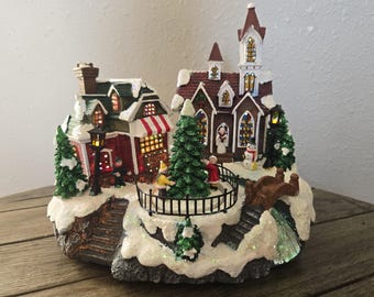 Vintage Season of Peace Fiber Optic Christmas Village Dancing Around the Tree Cracker Barrel WORKS