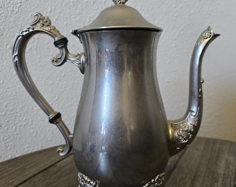 ヴィンテージ風装飾花柄シルバーメッキEP真鍮脚付きコーヒー/ティーポット ヴィクトリアン MCM コテージ
