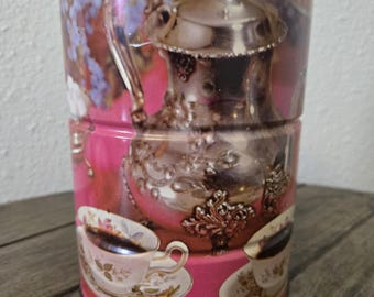 Lata vacía de 2 libras de té y café Vintage Jewel / Tazas de té victorianas rosas J.T.s General Fancy