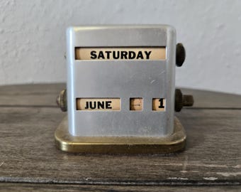 Vintage jaren 1950 Park Sherman klein zilver en messing eeuwigdurende bureaukalender art deco MCM retro zakelijk kantoorinrichting