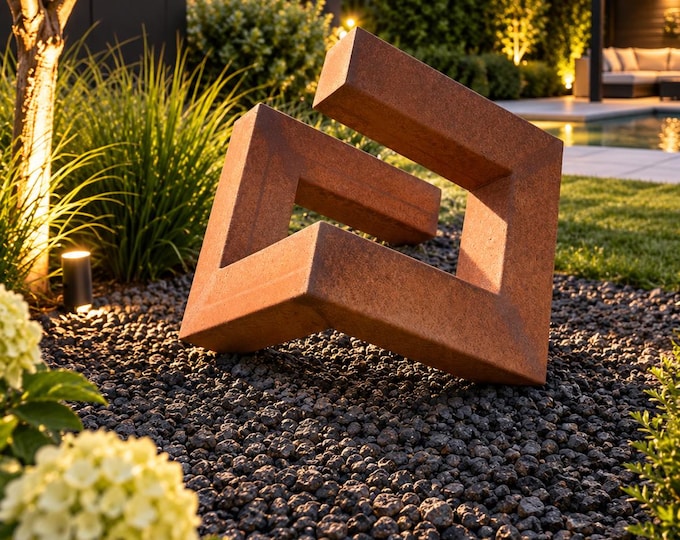 Abstack Sheef Modern Steel Garden Sculpture - Ground Force | Geometric Abstract Steel ...