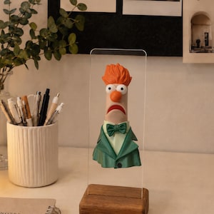 Handmade Beaker Desk Decor – Muppets Inspired Resin Figure on Wooden Base, Office & Workspace Decor, Geek Gift