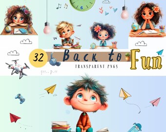 Zurück zu Schule Clipart: Kinder & Klassenzimmer PNG Bundle (Kommerzielle Nutzung)