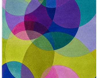 Pastel Abstract Circle Hand Tufted Wool Area Rug, Modern Geometric Rug, Contemporary Artistic Carpet, Colorful Statement Living Room Rug