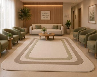 Luxury Hand Tufted Wool Area Rug, Neutral Beige Geometric Border Rug, Modern Minimalist Living Room Carpet, Contemporary Handmade Floor Rug