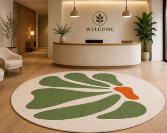 Monstera Leaf Round Rug, Hand Tufted Wool Area Rug, Botanical Green Rug, Modern Round Carpet, Nature Inspired Living Room Rug, Handmade Wool