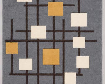 Hand Tufted Wool Area Rug, Modern Geometric Rug, Gray Abstract Living Room Carpet, Mid Century Modern Rug, Handmade Wool Rug, Floor Decor
