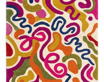 Colorful Abstract Hand Tufted WoolArea Rug, Modern Artistic Rug, Contemporary Statement Carpet, Vibrant Living Room Decor,Designer Floor Rug