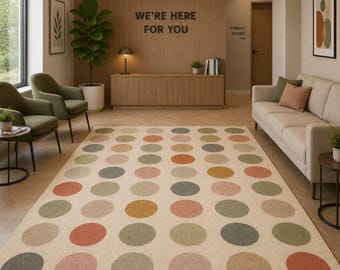Hand Tufted Wool Polka Dot Area Rug, Modern Colorful Circle Pattern Rug, Contemporary Living Room Rug, Scandinavian Style Wool Carpet