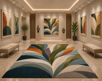 Modern Abstract Hand Tufted Wool Area Rug, Geometric Contemporary Rug, Luxury Living Room Carpet, Colorful ArtisticWool Rug
