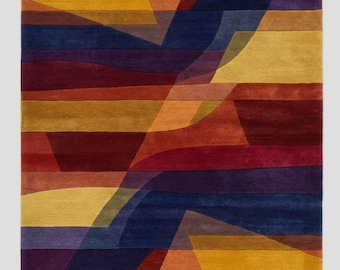 Colorful Abstract Hand Tufted Wool Rug, Modern Geometric Area Rug, Luxury Contemporary Living Room Carpet, Artistic Designer Home Decor