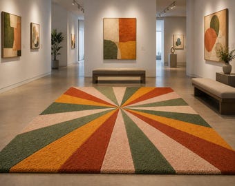 Hand Tufted Sunburst Wool Rug, Modern Geometric Area Rug, Colorful Carpet, Contemporary Living Room Rug, Artisan Handmade Floor Covering